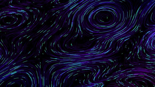 Abstract Luminous Streamline Vortex Background.An abstract visualization featuring bright flowing lines and particle trails forming multiple vortices and curved stream patterns on a dark background.
