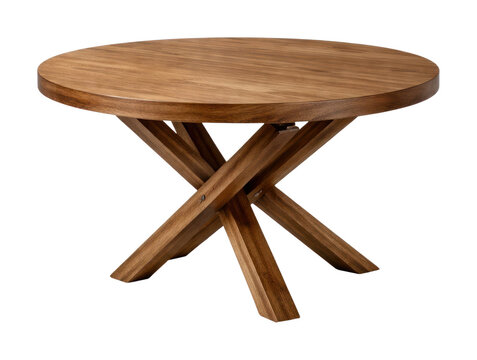 PNG Round wooden dining table with modern crossed leg base