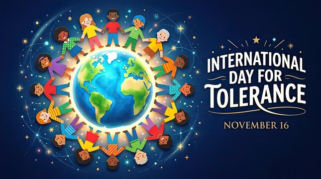 International day for tolerance concept with diverse children surrounding the earth