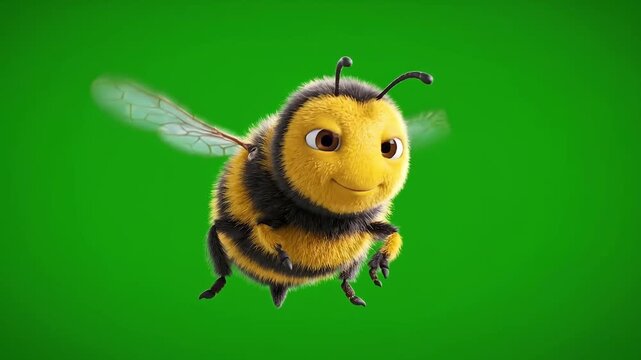 3D Bee Character Flying on Green Screen Background