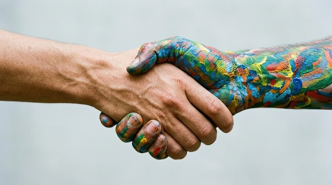 A diverse handshake representing unity agreement and collaboration between different people