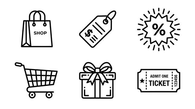 Set of e-commerce shopping icons with cart and price tag