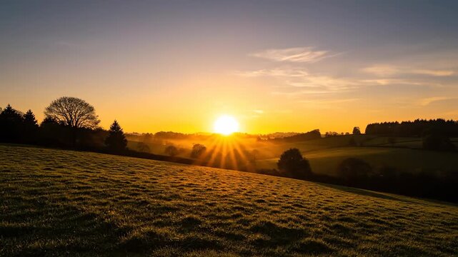 The natural scenery of the sunset in the fields, the sunrise scene in the fields at dawn