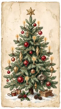 Vintage Christmas Tree Postcards Set | Antique Holiday Illustrations Collection