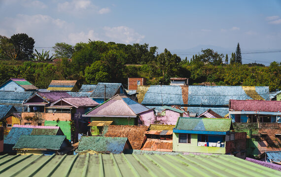 Vibrant Colorful Rooftops of Kampung Warna Warni Jodipan Rainbow Village in Malang East Java Indonesia