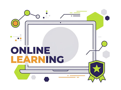 Online learning digital education banner with shield icon and empty photo space e learning education technology remote study education platform modern learning