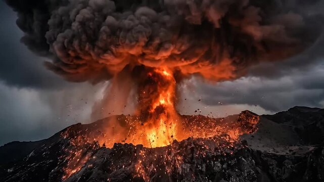 dynamic volcanic eruption showcasing a fiery explosion with ash and smoke billowing into dark skies capturing earth's powerful