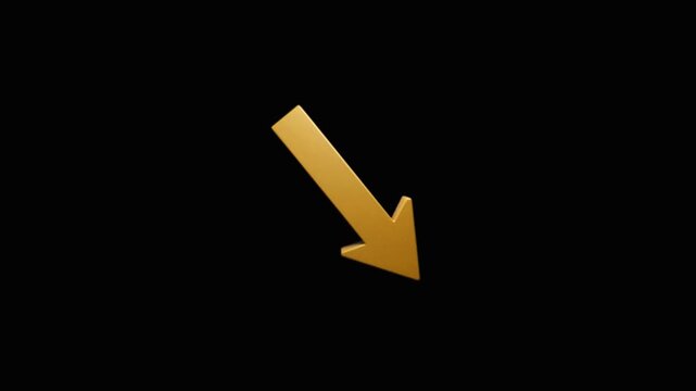 Golden Yellow Arrow Pointing Down Isolated on on Transparent Background