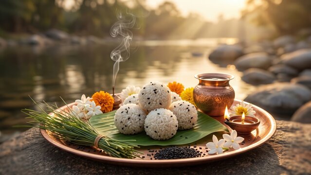 Traditional Pitru Paksha Pind Daan Ritual Still Life