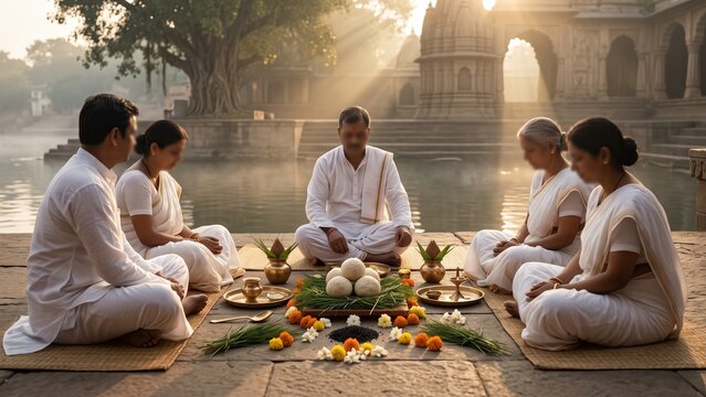 Traditional Hindu Family Pind Daan and Shraddha Ceremony