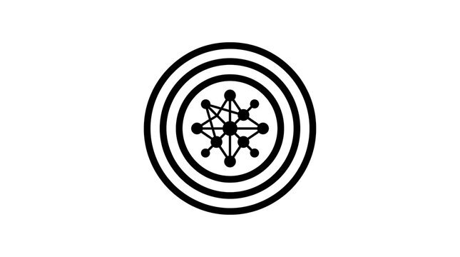 Target icon with central neural network node representing AI marketing and data precision.
