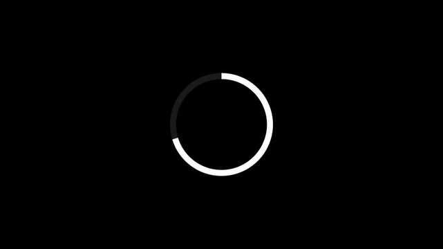 Loading circle animation loop features a sleek white rotating ring on a solid black background representing digital data progress or website buffering state motion footage