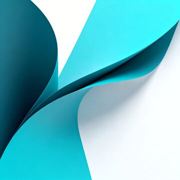 Abstract Curved Turquoise Paper Layers Over White Background