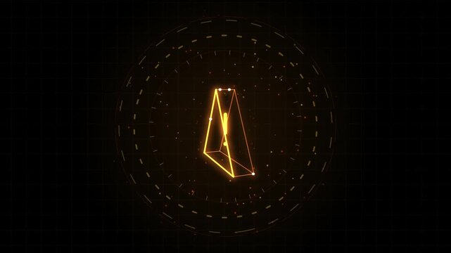 Glowing triangle pyramid icon with radar rings animation