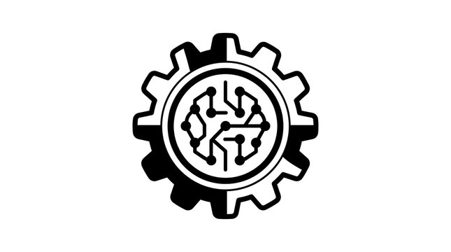 AI automation gear icon with digital circuit brain symbol for technology business concept