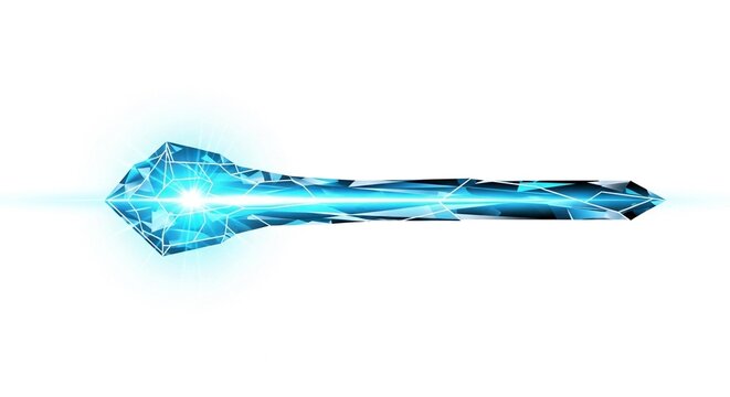 Glowing blue crystal magic sword, futuristic element set with neon light effects, game weapon icon graphic