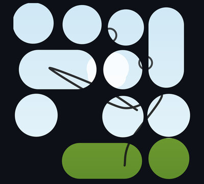 Abstract geometric pattern with light blue circles and rounded rectangles on a dark background isolated on transparent background