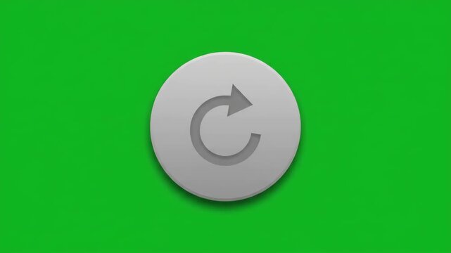 computer mouse cursor clicking on a metallic circular refresh icon button centered on a vibrant green digital background