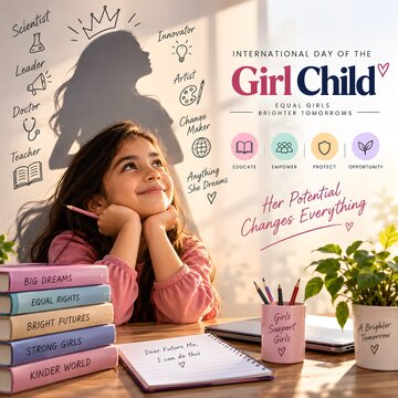 Little girl dreaming of future success for international day of the girl child with inspirational concept art brighter future young girl empowerment