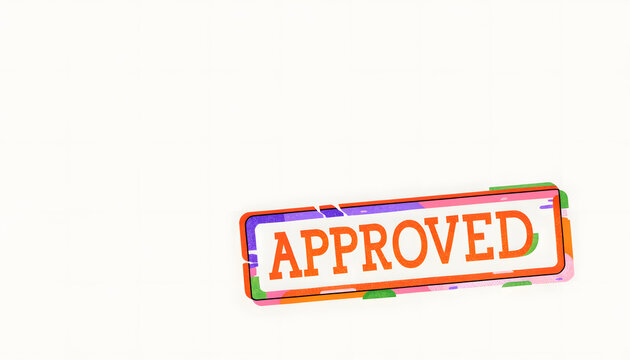 Colorful approved seal stamp in playful border on white background. Document verification and business authorization. Modern certified mark highlighting accepted status