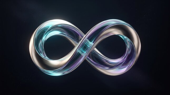 Abstract infinity symbol created from swirling water and light against a dark dramatic background