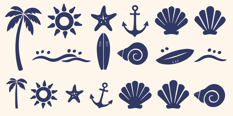 Fototapeta premium Collection of nautical flat icons featuring shells
