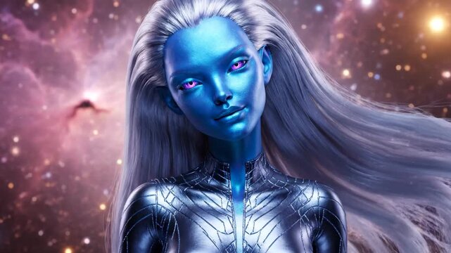 Science fiction style blue skin female image, starry sky blue skin female special