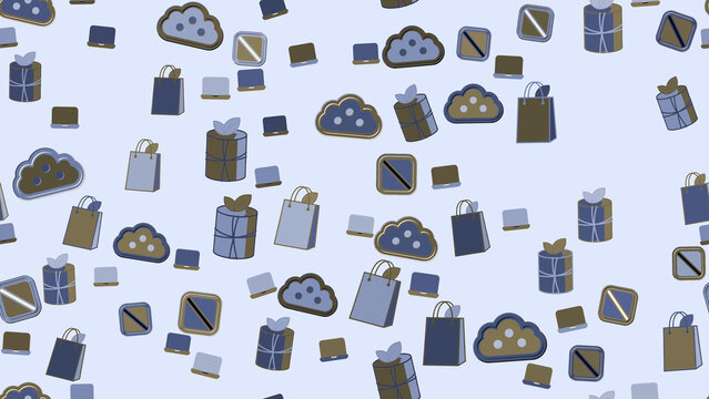 Seamless pattern of shopping bags, gifts, and cloud icons