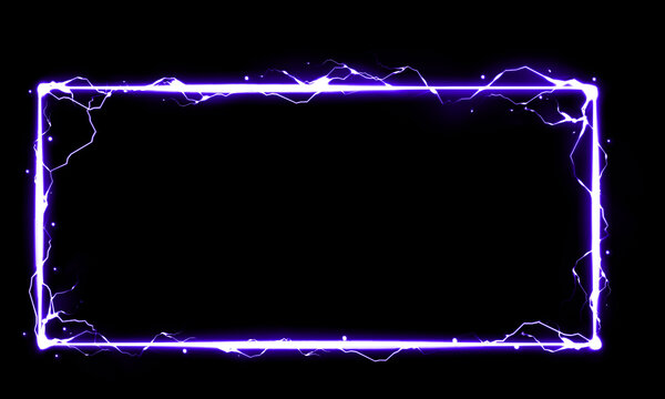 Abstract rectangular frame with a glowing purple electric light effect and a magical sparkle design element
