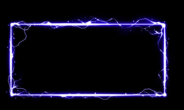 A glowing purple rectangular frame with a magical sparkle effect isolated on a deep black background