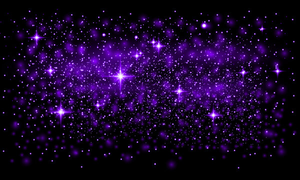Abstract dark purple background featuring glowing light particles and a beautiful magical sparkle effect for creative design projects