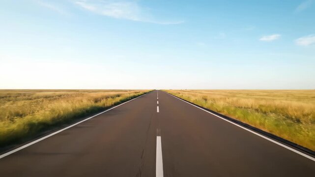 Highway scenery extending in the wilderness, grassland highway extending forward