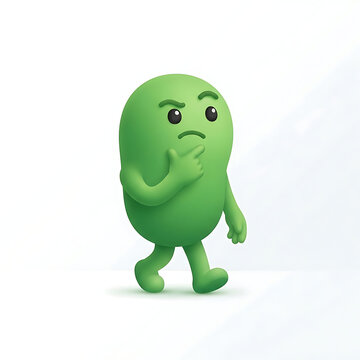 3D Green Cartoon Character Thinking and Walking