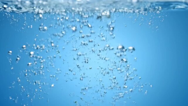 Blue background splash screen, blue underwater bubble dynamics