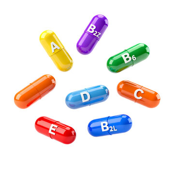 [Transparent Background PNG]Various Colored Vitamin Capsules Displayed on a White Background