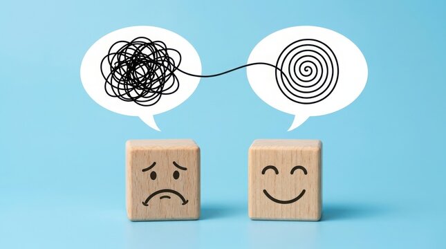 Mental health concept with wooden blocks