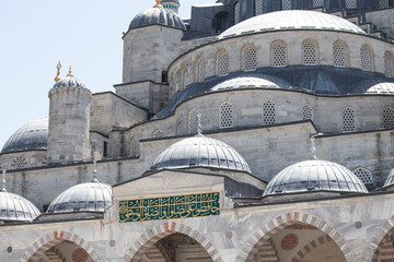 Sultan ahmet Mosque. A popular place of worship in Istanbul. Islamic architecture concept. Place of worship for Muslims. Building detailed shot. No people, nobody. Horizontal photo. Copy space. © Burak
