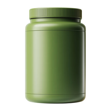 Sport nutrition like whey protein casein, bcaa, creatine green plastic jar isolated