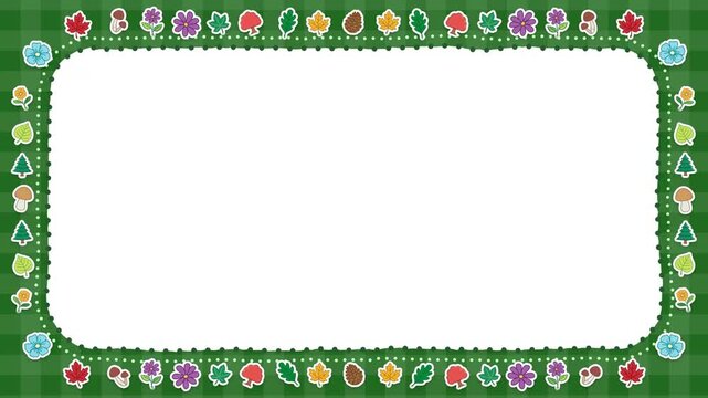 Green Plaid Notebook Border with Leaves and Torn Paper Frame Loop