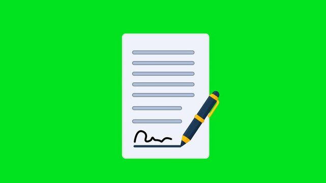 Contract Signing Icon Animation with Green Background. Full HD. 4K