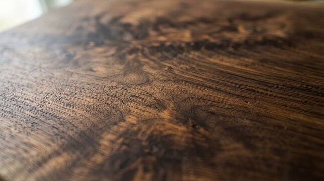 Natural Grain Texture of Elegant Dark Walnut Wood Surface with Beautiful Knot Details