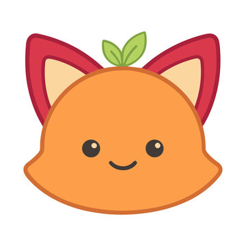 Cute cartoon fox face with leaves