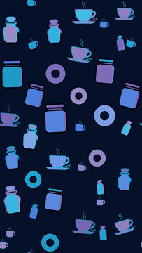 Seamless pattern of jars, cups, and donuts