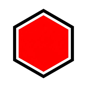 Red hexagon shape with black and white border isolated on a transparent background