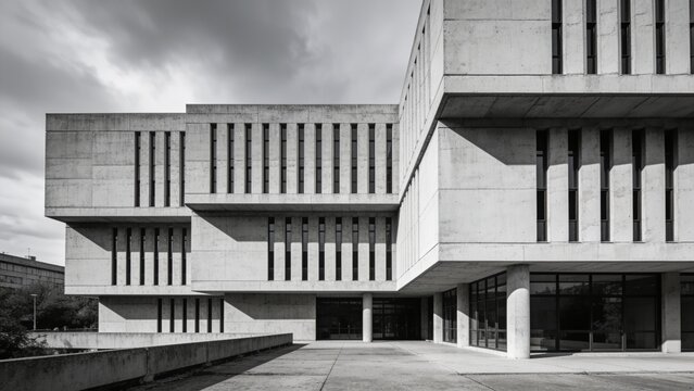 Brutalist architecture building detail with concrete textures and sharp angles