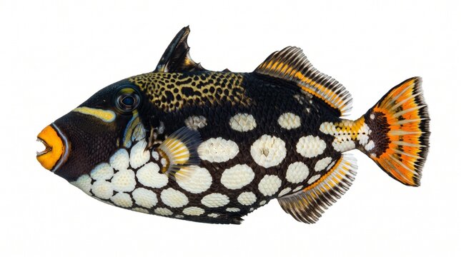 Clown triggerfish with colorful patterns swimming