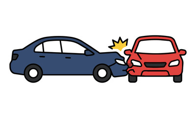 Fototapeta premium Minimalist icon of a minor traffic collision with two simplified cars and dented bumpers, isolated on a white background. Road safety concept