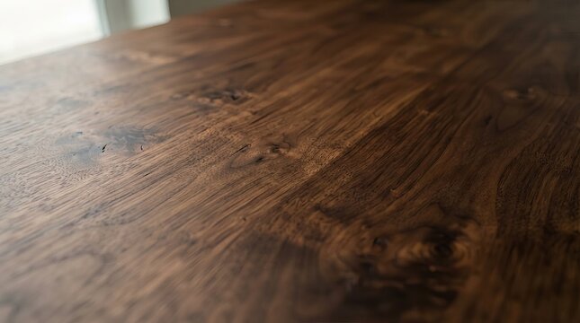 Close Up Textured Background of Dark Walnut Wooden Plank Board Surface for Elegant Interior Design.