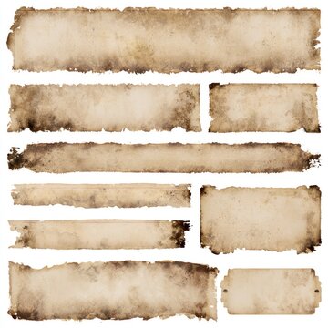 Set of aged textured paper banners with torn edges and stains