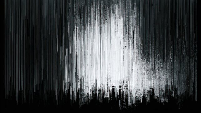 Abstract glitch cityscape with vertical streaks and light